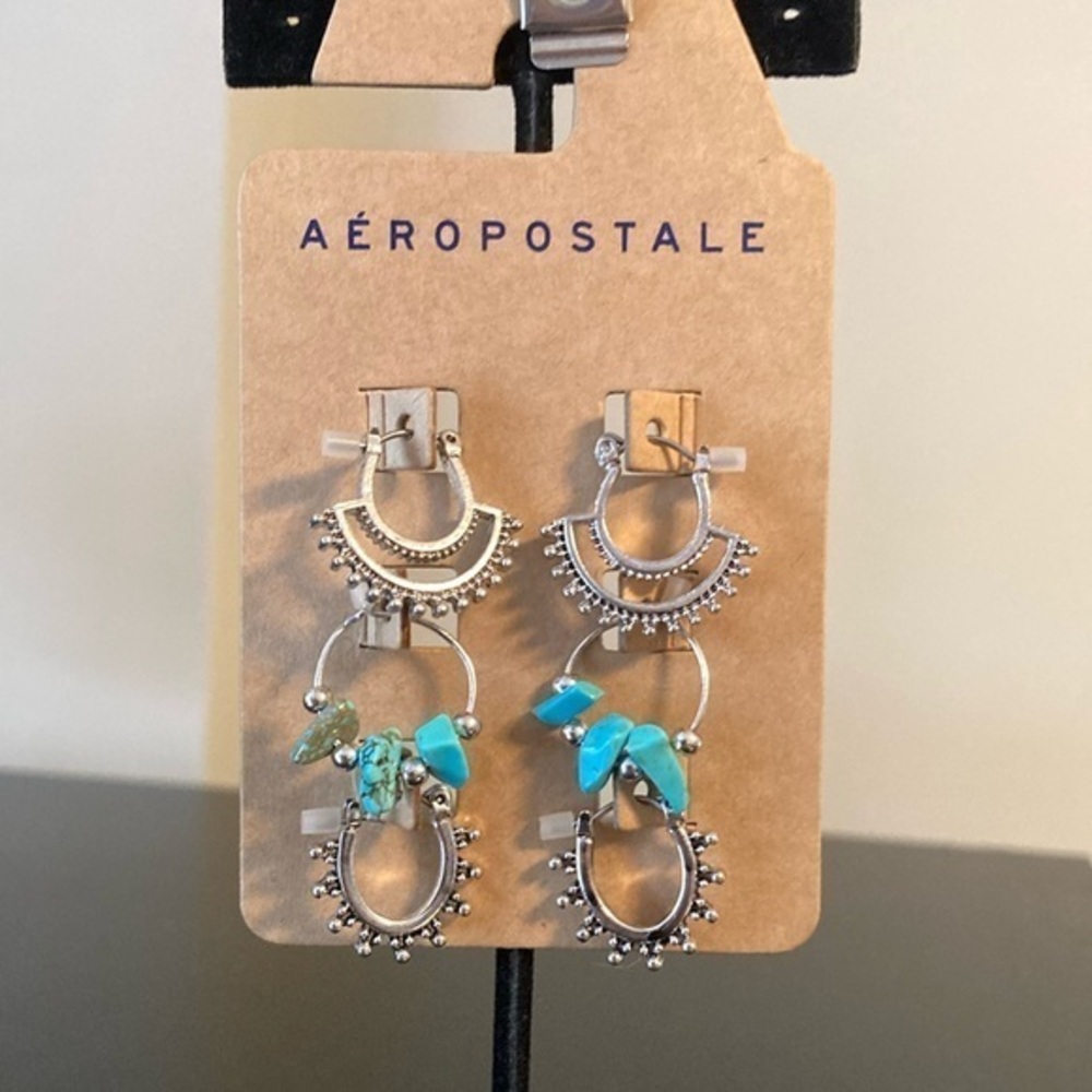 Aeropostale Silver and Blue Earring Trio